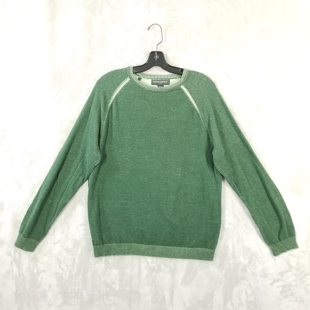 Vtg Banana‎ Republic Sweater Men L Green Cotton Raglan Crew Pullover 90's Y2K